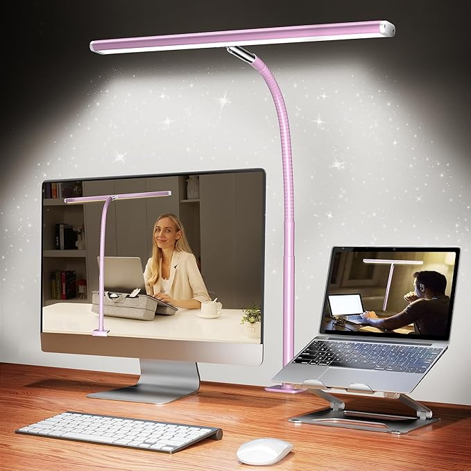 Airlonv LED Desk Lamp with Clamp, 17" Stepless Dimming Light (Pink) | 2700K-6500K, 100 LEDs, 360° Gooseneck, Fits Up to 30" Monitors, Flicker-Free Lighting for Home Office, Study& Workbench by Airlonv
