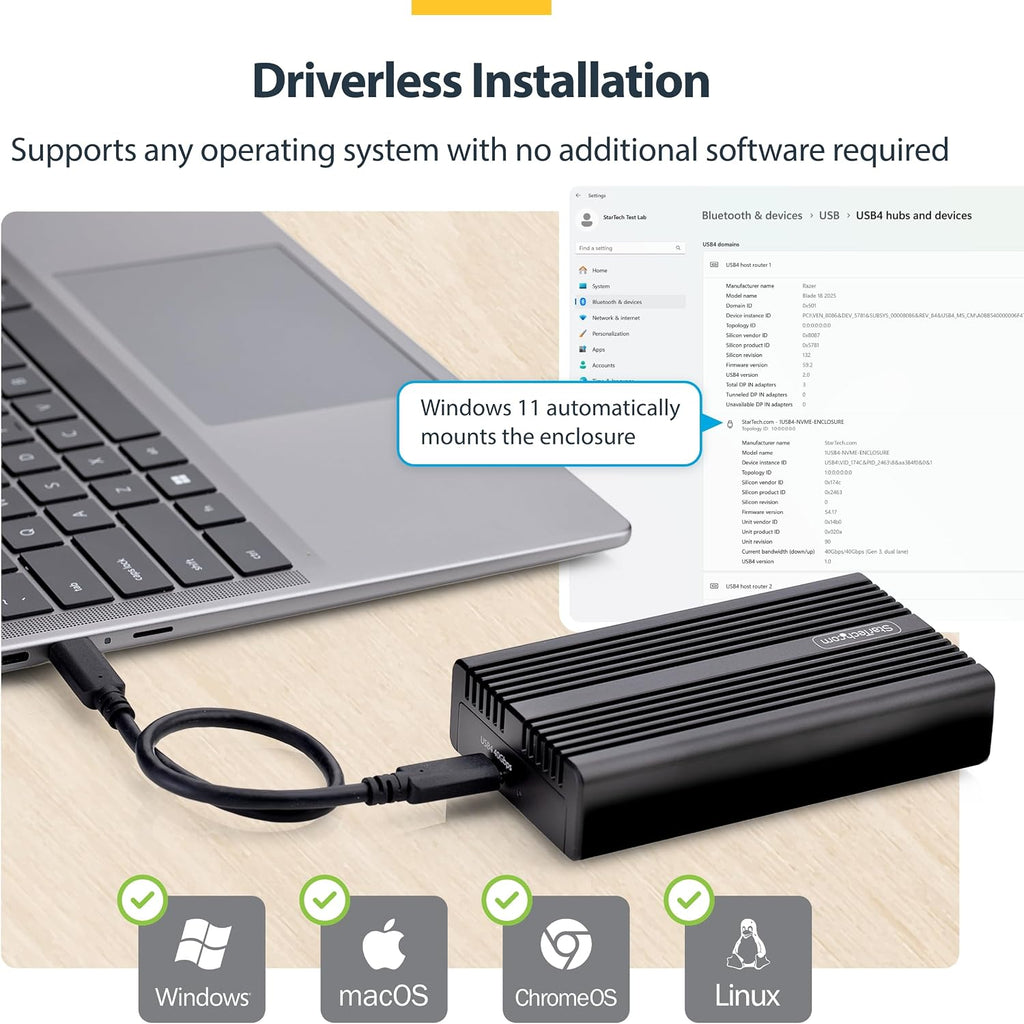StarTech USB4 40Gbps M.2 NVMe SSD Enclosure (1USB4-NVME-ENCLOSURE) - Image 5