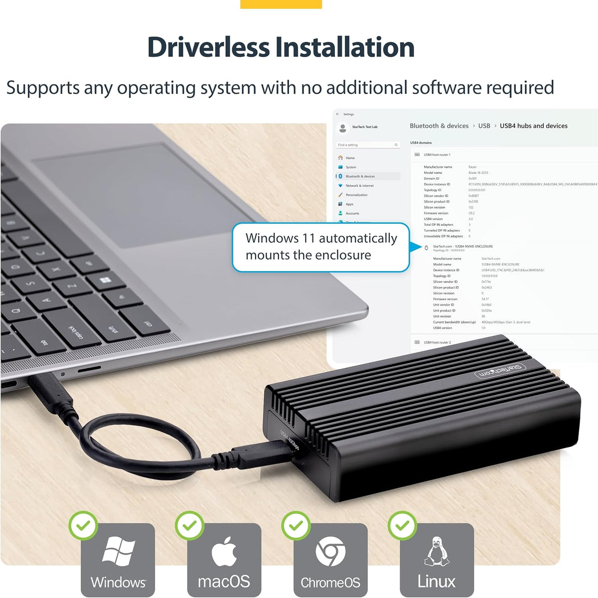 StarTech USB4 40Gbps M.2 NVMe SSD Enclosure (1USB4-NVME-ENCLOSURE) - Image 5
