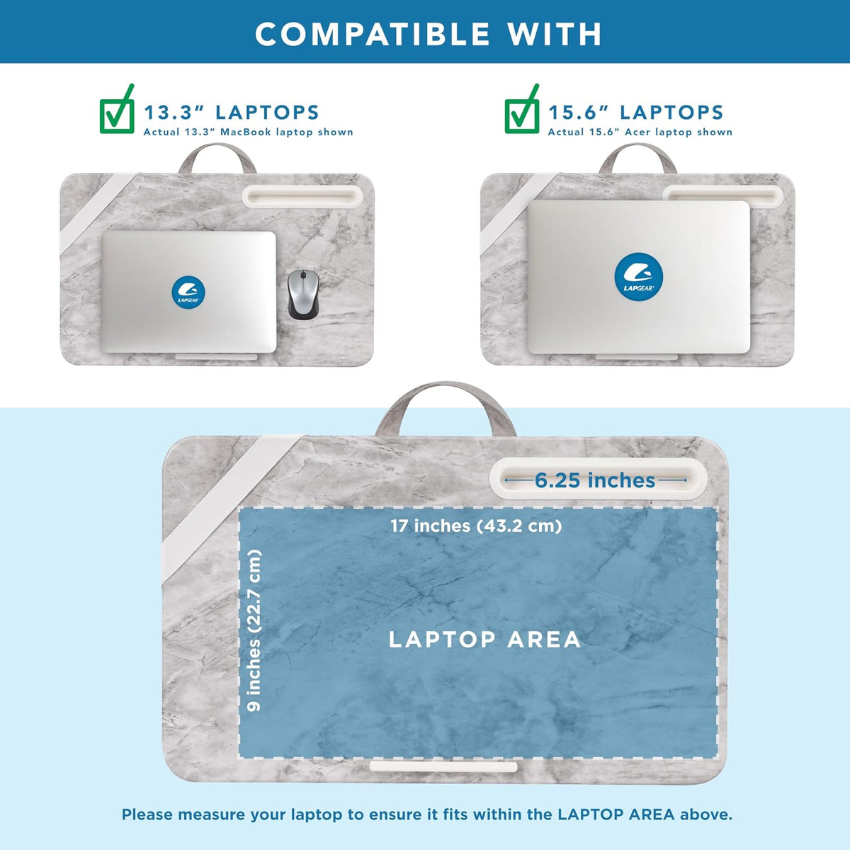 LAPGEAR Elevation Lap Desk – White Marble, Fits 15.6” Laptops - Image 3