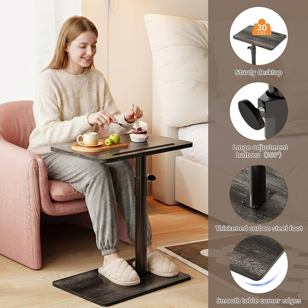 CAIYUN C Shaped Side Table, Height Adjustable Swivel 360° Rotating, Bend Table for Small Spaces, Sofa Side Table with Metal Frame for Living Room, Bedroom, Grey Oak - Image 6