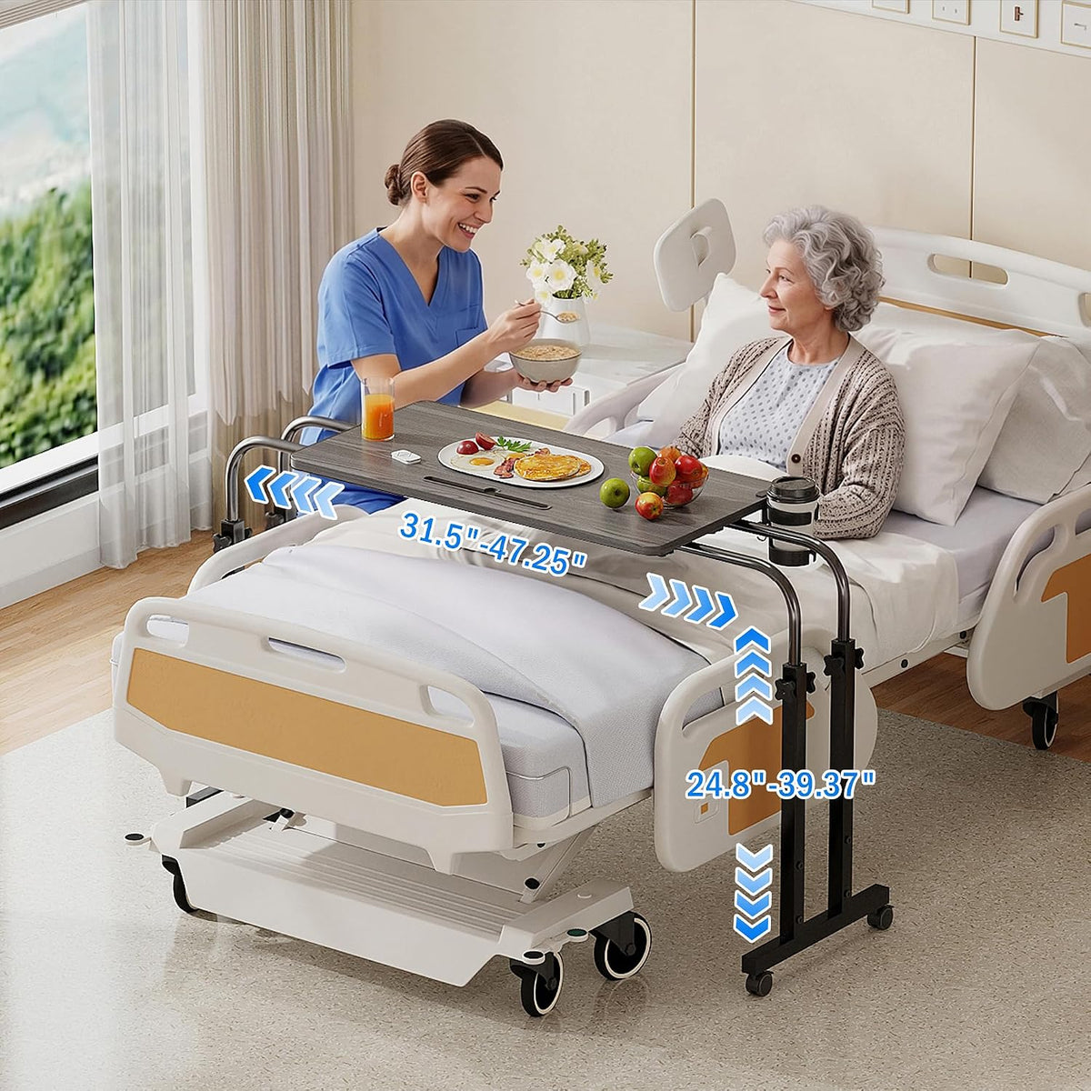 Recliner Table, Overbed Table, Wheelchair Table with Cup Holder - Image 5