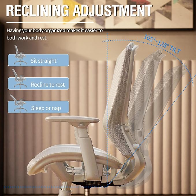 Mesh Office Chair,Ergonomic Computer Desk Chair,Sturdy Task Chair- Adjustable Lumbar Support & Armrests,Tilt Function,Comfort Wide Seat,Swivel Home Office Chair (Grey Frame Grey Mesh) - Image 8