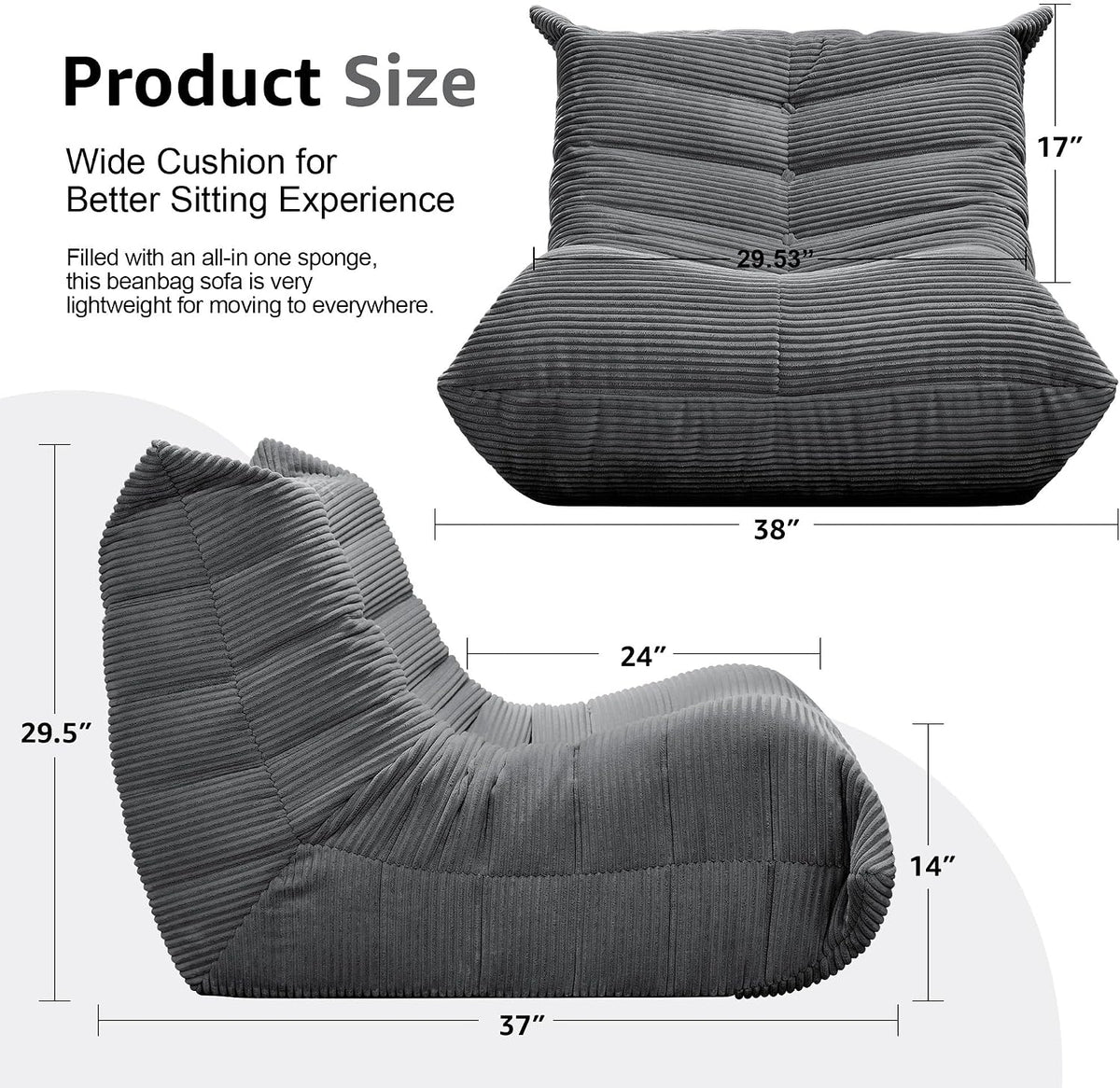 Hobestluk Big Bean Bag Chairs for Adults Fireside BeanBag Couch Togo Sofa - Image 2