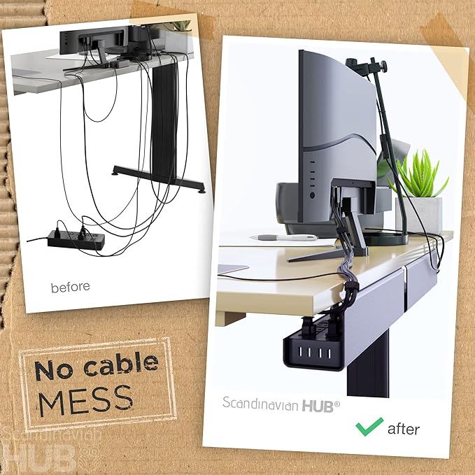 Scanfield Under Desk Cable Management Tray, No-Screw, 17-Inch, 2-Pack Black | Clear the Workspace Fast with Super Strong 24-Hour Cure Adhesive, 5″ Interior for Power Strips, Chargers and Bundled Cords - Image 2