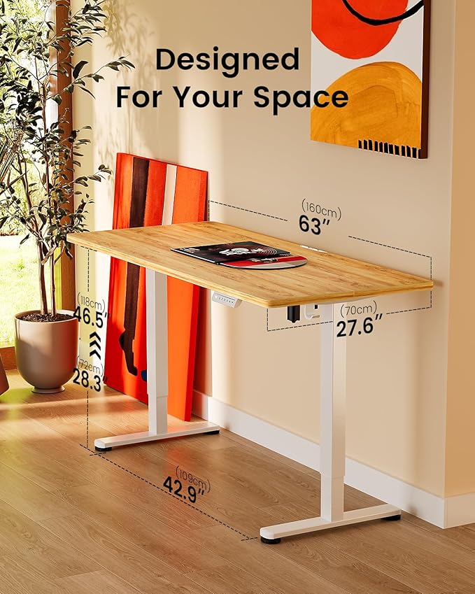 ErGear Height Adjustable Electric Standing Desk, 63 x 28 Inches Sit Stand up Desk, Memory Computer Home Office Desk, Light Vintage Brown - Image 3