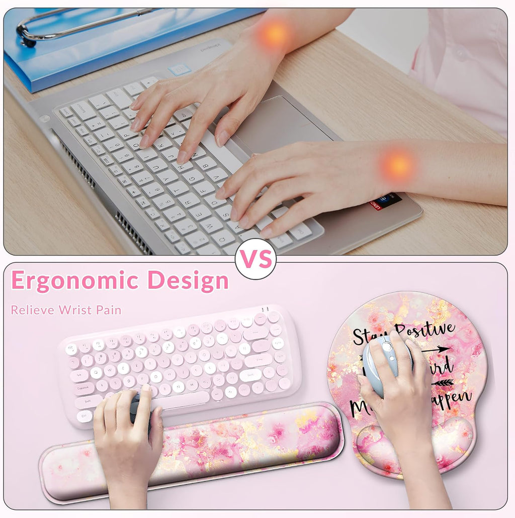 Large Mouse Pad and Keyboard Wrist Rest + Desk Mat Set,Full Long Mouse Pads for Desk Accessories with Memory Foam Gel Pink Mousepad for Women Computer Desktop Office Work-Pink & Black Slogan - Image 6