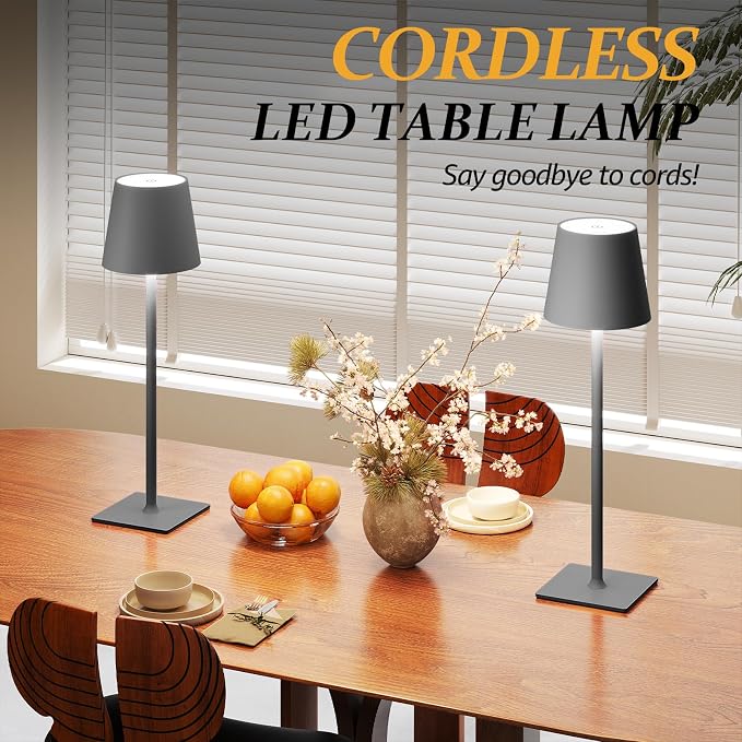 CHLORANTHUS 2 Pack Cordless Table Lamps, 3 Colors Stepless Dimming, 5000mAh Rechargeable Battery LED Desk Lamp for Bedroom/Couple Dinner/Desk/Cafe/Dining Room/Terrace - Image 3