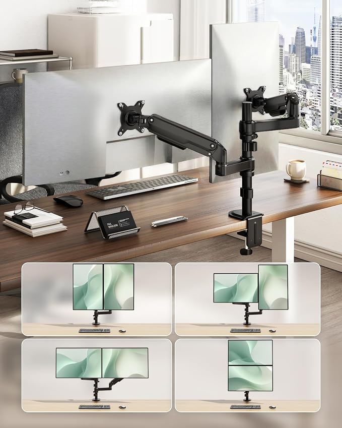 monTEK Vertical Stacked Dual Monitor Stand, 17–32", Full Motion Desk Mount | Vertical Stacked Dual Monitor Stand, Max Height 24.59", Full Motion Swivel/Rotation For 17–32" Monitor, Up To 19.8 Lbs Each - Image 8