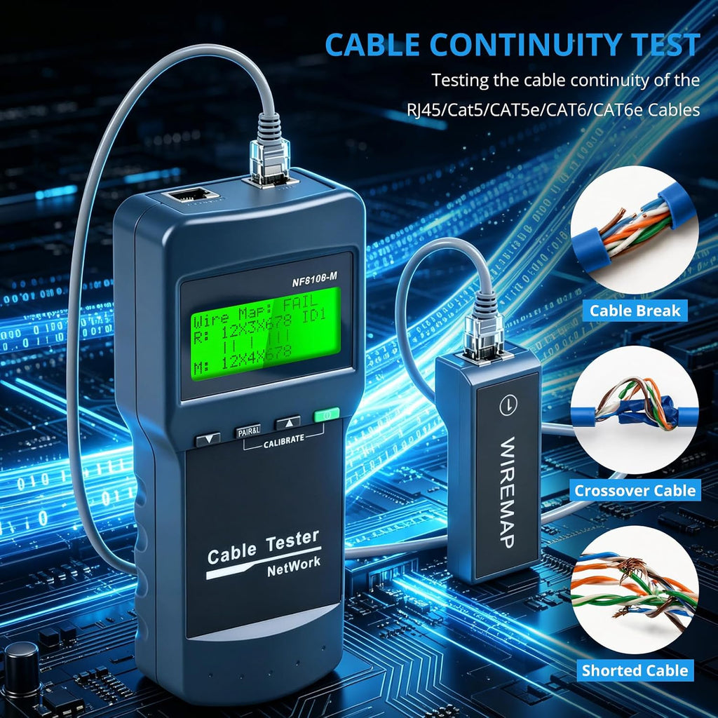 RJ45 Network Cable Tester Kit with 8 Remote Units, LAN Ethernet Length Meter for Cat5/Cat5e/Cat6/Cat6e Cables - Locate Breakage Point, Length Measurement & Continuity Checking - Image 4