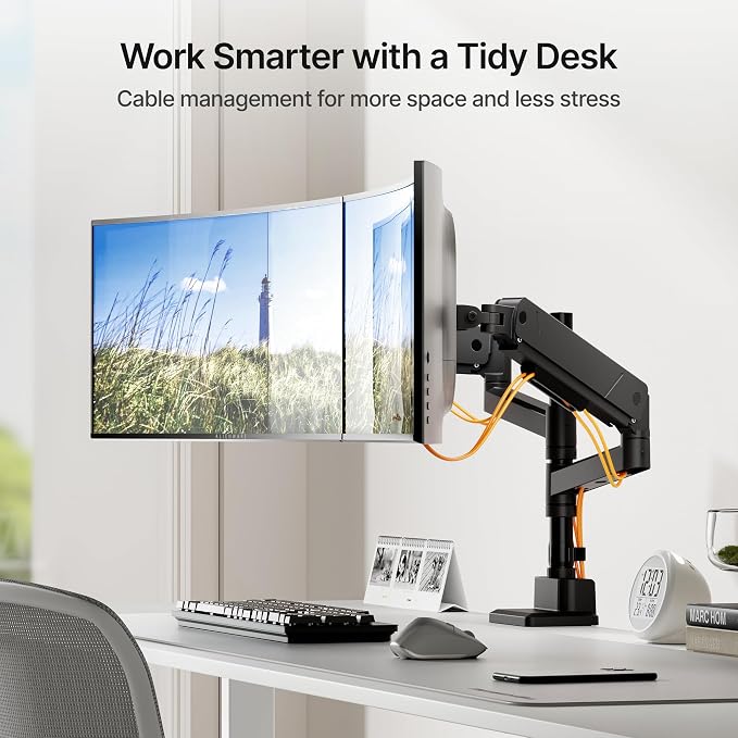 monTEK Dual Monitor Mount Tall Monitor arms for 17 to 35 Inch Screen | Adjustable Heavy Duty Monitor Desk Mount for 2 Monitors, Holds 35 Lbs, with Cable Management, VESA 75/100mm - Image 8