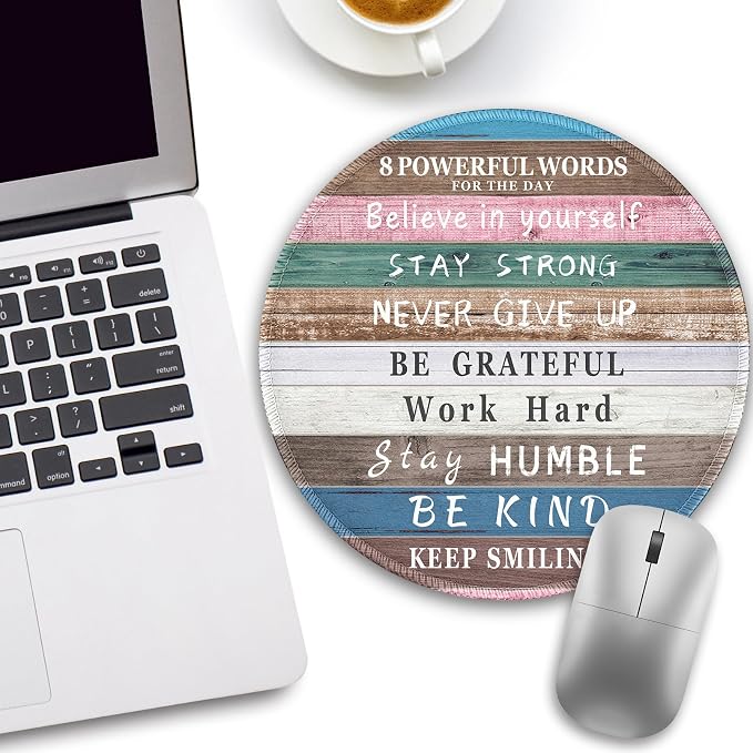 Inspirational Quote Work Mouse Pad, Positive Small Round Mousepad | Mini Travel Wireless Mice Pad for Computer, Office Accessories, Coworker Gifts, 8.6 x 8.6 inch - Image 2