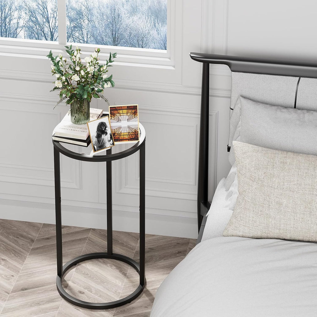 Easy Paws Round Side Table,Glass C Table,Couch End Table, Tempered Glass Snack Table with Metal Frame, Sofa Couch Bedside Table,TV Tray Table for Small Space(Black) - Image 7