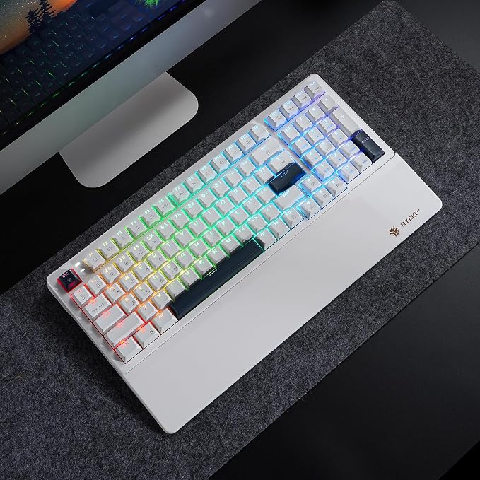 Wireless Mechanical Keyboard with Wrist Rest,Tri-Mode BT5.0/2.4GHz/USB-C Hot Swappable Custom Keyboard,Pre-lubed Clicky Switches,RGB Backlit Computer Gaming Keyboards for PC/Tablet/PS/Xbox(White) - Image 9