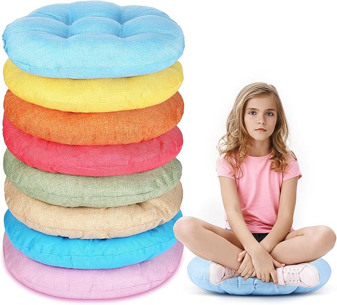 Fumete 8 Pcs Round Floor Cushions for Classroom Kids,Fresh Candy | 16 Inch Diameter, Students Flexible Seating Pillows, Home Daycare School Reading Yoga Meditation, Soft Cushioned by Fumete