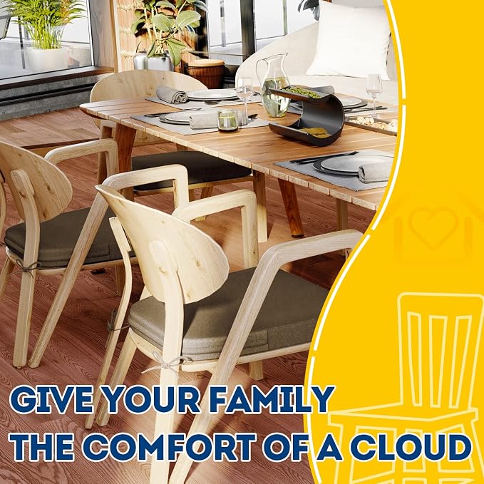 AAAAAcessories D-Shaped Chair Cushions, 2" Thick Dining Chair Pads with Ties and Removable, Machine-Washable Cover, 17" x 16", Set of 4, Taupe - Image 6
