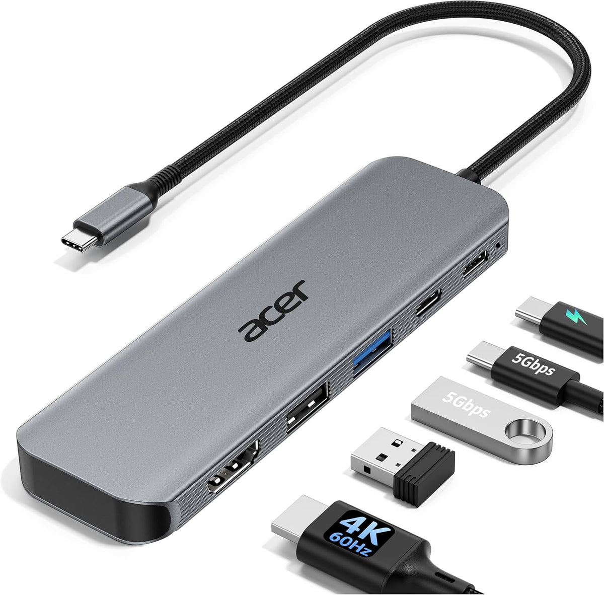 Acer USB C Hub, 5-in-1 USBC to HDMI Adapter with 4K@60Hz for Laptop/Mac by Acer