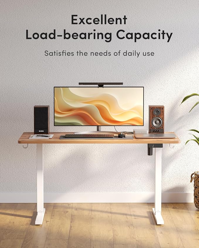 DESINO Standing Desk, 40 × 24 Inches Electric Height Adjustable, Sit and Stand Up, Computer Office Desk with Splice Board, White Frame/Light Rustic TOP - Image 6