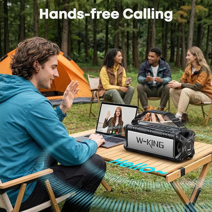 W-KING Bluetooth Speaker Loud, 90W Max IPX6 Waterproof Portable Outdoor Speaker, 50W Deep Bass Subwoofer/40H/EQ/Dual Pairing/TF/AUX, Large Boombox Wireless Speakers for Home, Party, Camping, Beach - Image 7