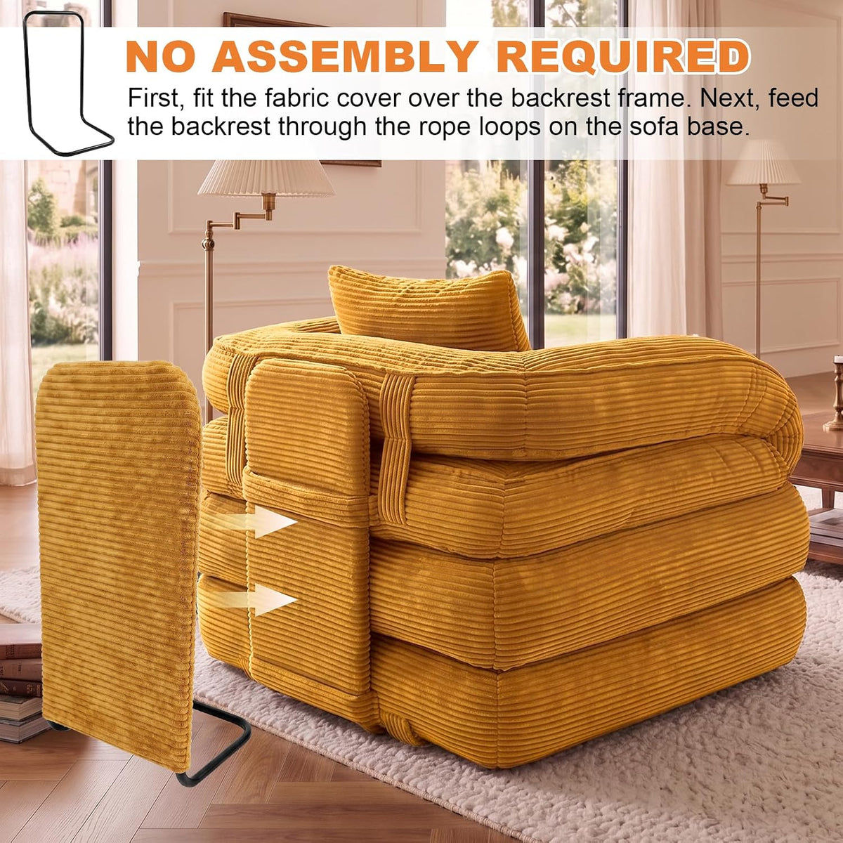 Folding Sofa Bed, Convertible Sleeper Chair, Corduroy Boneless Couch - Image 4