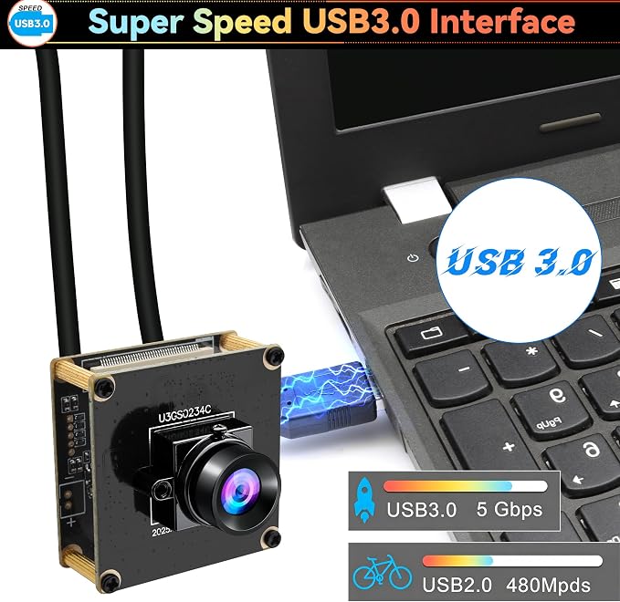 ELP 200FPS Global Shutter USB3.0 Camera Module for Computer Wide Angle 100degree Webcam Mini UVC USB3.0/2.0 PC Camera High Speed Lightburn Cameras 1200P/120fps HD/200fps AR0234 Webcamera for Laptop - Image 3