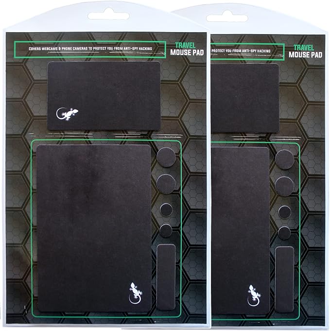 Mouse Pad Adhesive Bottom - Sticks to Any Surface - Portable - Webcam Covers and Screen Cleaner Included (2 x Black) by GeckoTravelTech