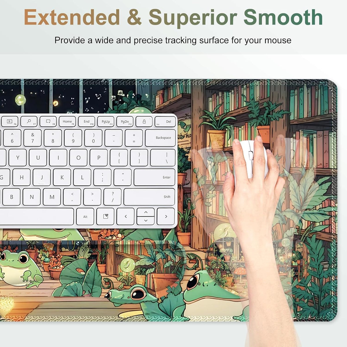 Large Gaming Mouse Pad Set, 4 in 1 Ergonomics Keyboard Desk Mat with Memory Foam Wrist Rest, Computer PC Extended Game Mousepad, Non-Slip Desk Matt Easy Typing Pain Relief I Frog & Mushroom - Image 3