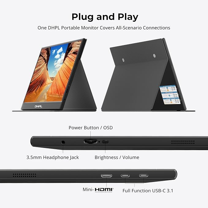 15.6" Portable Monitor, FHD1080P 60Hz IPS Display | Matte IPS,Smart Cover, USB-C/HDMI, VESA 75*75.screen extender for Laptop PC, Mac,Phone,Switch, PS5, Xbox - Image 4