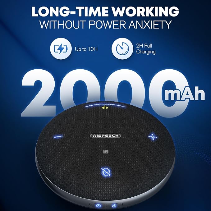 Conference Room Microphone and Speaker for Interviews and Teaching, Black | AI noise reduction, 120° directional pickup, 360° voice pickup, 4-mic array, 16 ft range, Bluetooth, NFC, USB, solo/group use - Image 7