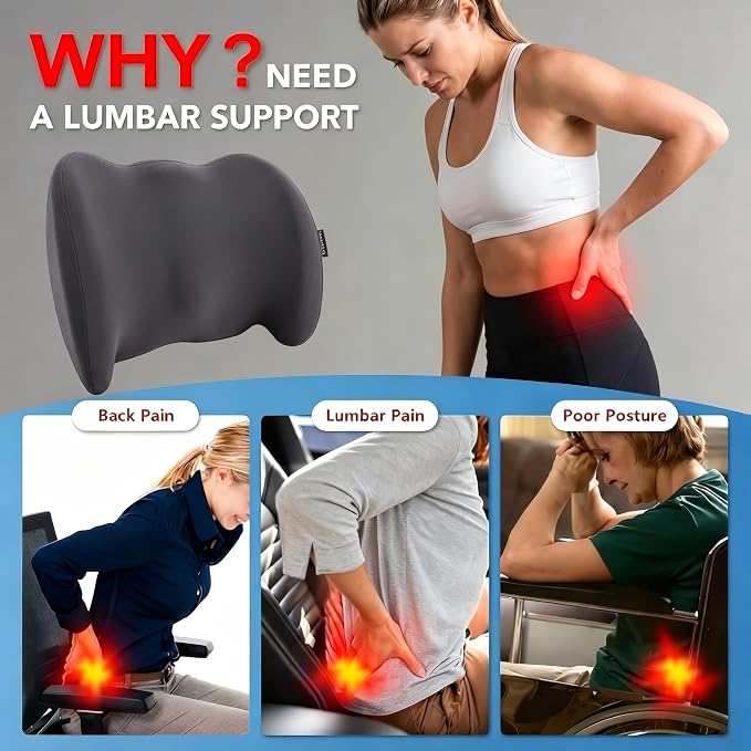 Lumbar Support Pillow Memory Foam Back Cushion for Sciatica & Lower Back Pain Relief Orthopedic Posture Corrector for Office Chair Gaming Chair Car Seat Breathable Washable Dark Gray - Image 6