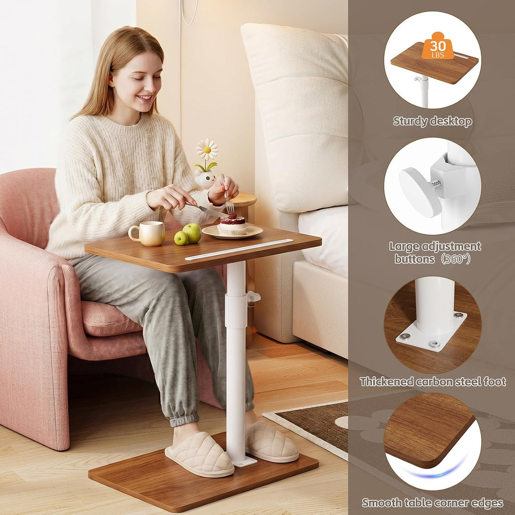 CAIYUN C Shaped Side Table, Height Adjustable Swivel 360° Rotating, End Table for Small Spaces, Sofa Side Table with Metal Frame for Living Room, Bedroom, Oak - Image 7