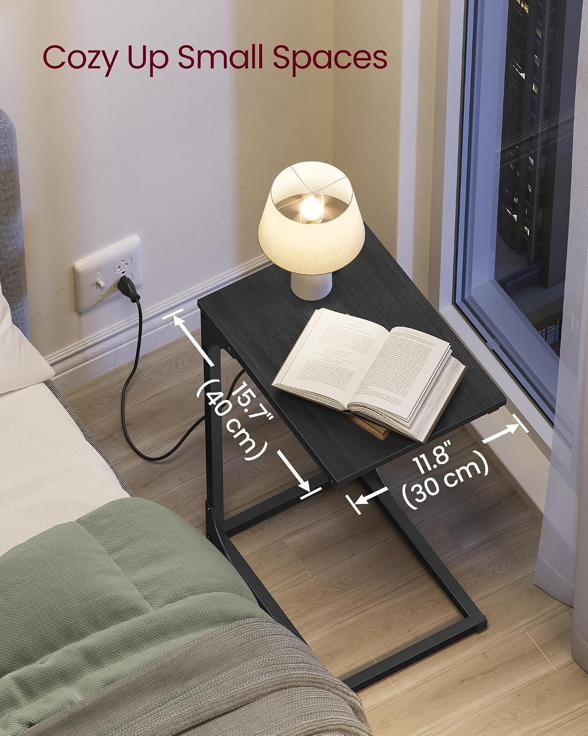 VASAGLE C-Shaped Side Table with Charging Station, 2 USB Ports and Outlets - Image 5
