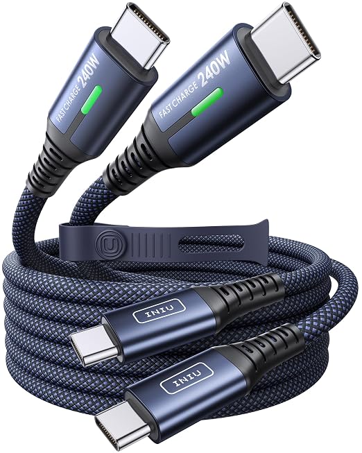 INIU 240W USB C to USB C Cable, [6.6ft+6.6ft] Fast Charging Type C, Blue | Nylon Braided, Fast Charging, LED Indicator, USB-C Data Transfer, for iPhone 17 16 Pro, MacBook Pro, iPad, Samsung S26 etc by INIU