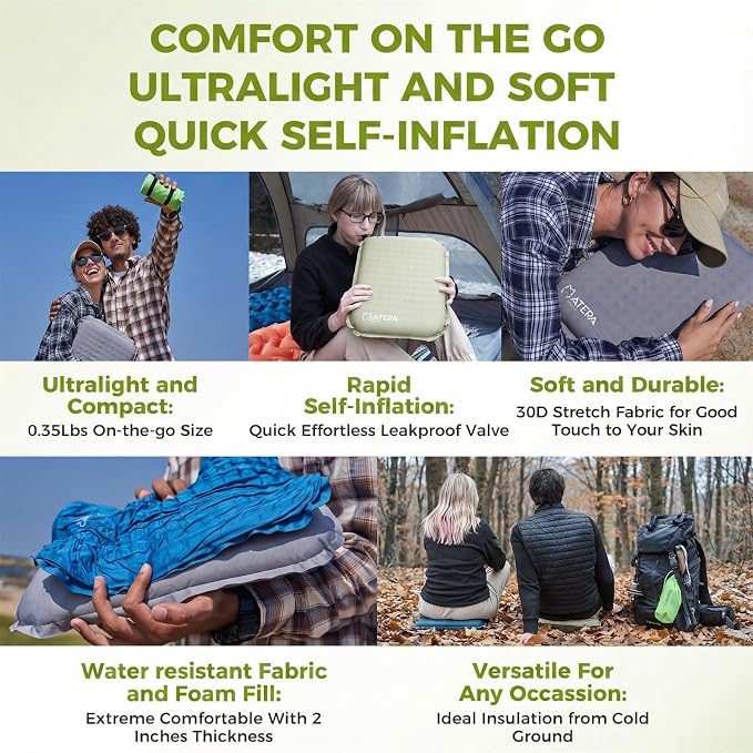 ATEPA Inflatable Seat Cushion | 2" & 2.5" Foam Core Seat Pad, Self Inflating, Compact, Stadium, Airplane, Travel, Camping, Hiking, Sports events - Image 9