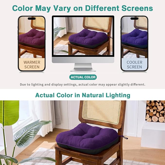 BETU Chair Cushions for Dining Chairs Set of 4,3.5" Thick Kitchen Table Chair Pads with Ties,Non Slip Backing and Covers, Seat Cushion for Dining Room,Bar,Patio Chairs,15.5"X15.5"X3.5",Dark Purple - Image 6