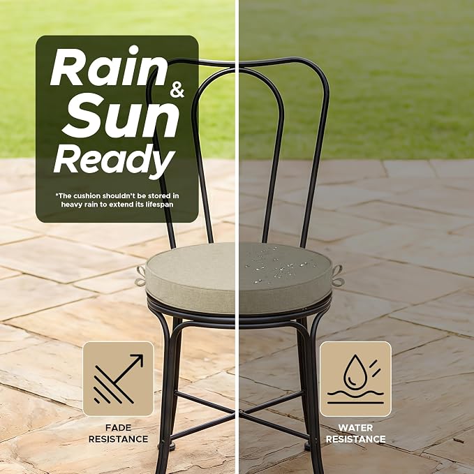 Outdoor Round Chair Cushions 18 Inch, Set of 2, Beige | Fade-Resistant, Water-Resistant, Bistro Chair Seat Pads for Porch Garden Balcony Patio Furniture Stools, Non-Slip Bottom - Image 3