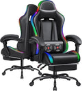 Furmax Gaming Chair with RGB LED Lights, Video Game Chair with Footrest and Massage Lumbar Support, High Back Reclining Computer Chair with Headrest, Swivel Seat Gamer Chair (LED Black) by Furmax