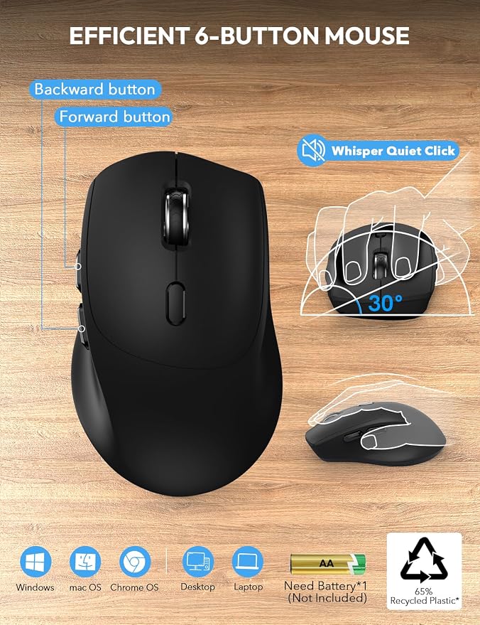 Wireless Keyboard and Mouse Combo with Large Print, Ergo Wrist Rest | 2.4G Lag-Free, Phone Holder, Silent Typing, Full Size High Contrast, KM23D Battery Powered Set for Low Vision and Elderly - Image 7