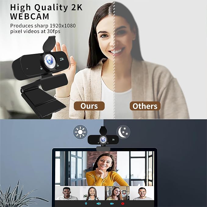 Webcam for Computer, USB Plug&Play, Auto Low Light Correction, Privacy Cover, Tripod, Wide Angle for Meeting/Online Video/Zoom, Web Cam with Microphone (4K) - Image 2