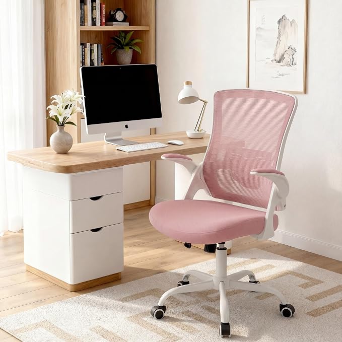 NEO CHAIR Office Desk Mesh Chair with Adjustable Ergonomic Lumbar, Pink | Breathable Mesh Back Support with Flip-Up Armrests and Wide Seat Cushion for Comfortable Home Office Work and Gaming Setup - Image 7