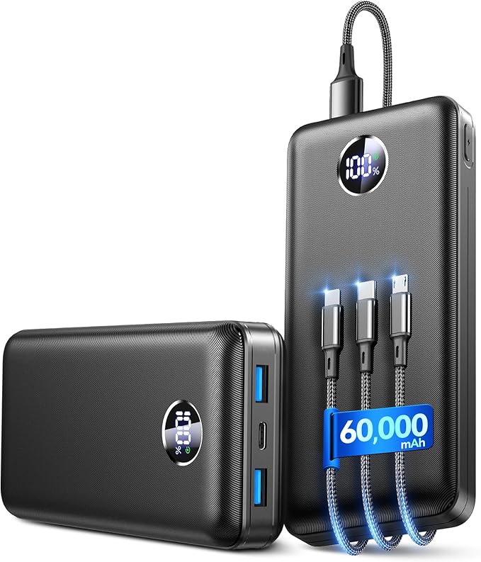 IAPOS Portable Charger 60000mAh, 5-Device Charging Power Bank Battery Pack | 22.5W PD Fast Charge, 3-in-1 Cable(USB-C/iOS/Micro-USB), High-Capacity, LED Display, for iPhone/iPad/Android, Camping/Outdoor by Unknown
