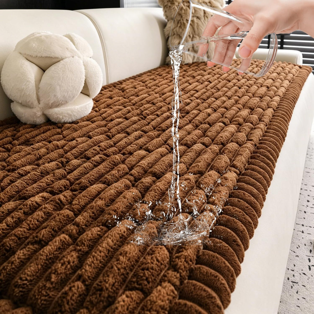100% Waterproof Fuzzy Couch Cover for Dogs, Washable Non-Slip Pet Couch Covers for Sofa, Soft Thick Furniture Protector Sofa Slipcover Mat for Dogs (Dark Coffee, 27.5" x 59") by Lavish Cover
