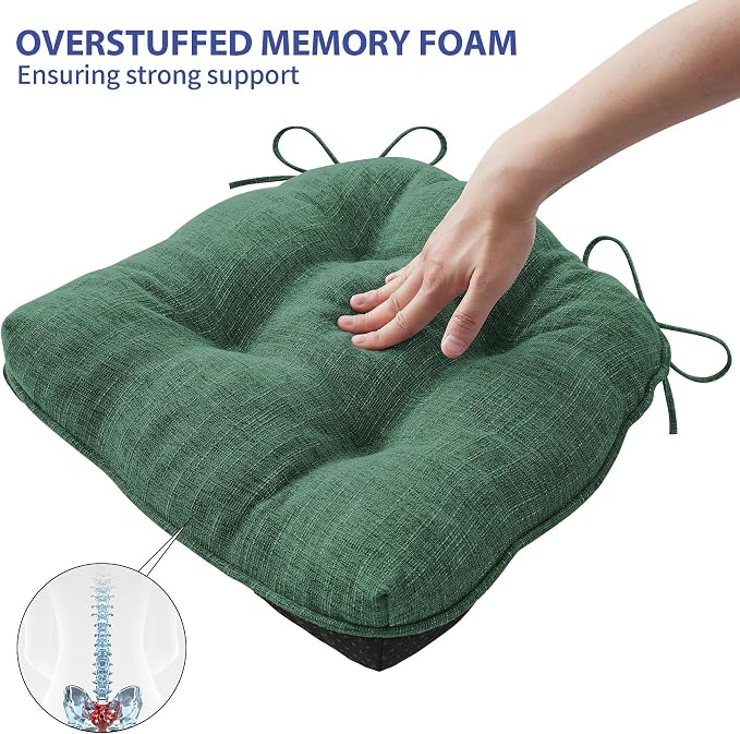 IPYNBAP Chair Cushions for Dining Chairs Set of 4, Kitchen Chair Cushions, Chair Pads with Ties Non Slip Backing, Christmas Room Decor, Tufted Memory Foam Seat Cushion 4 Pack, 15.5x15.5x4, Dark Green - Image 6