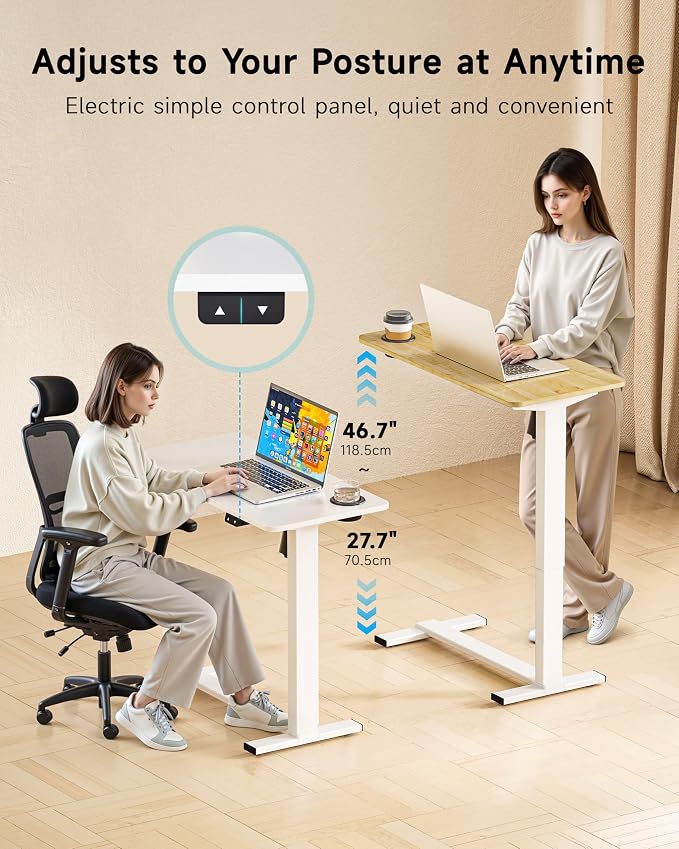 BIZUM Small Electric Standing Desk Bedside Table with Hidden Wheels 31.5 x 15.8 Inch Adjustable Computer Laptop Office Desk, White - Image 4