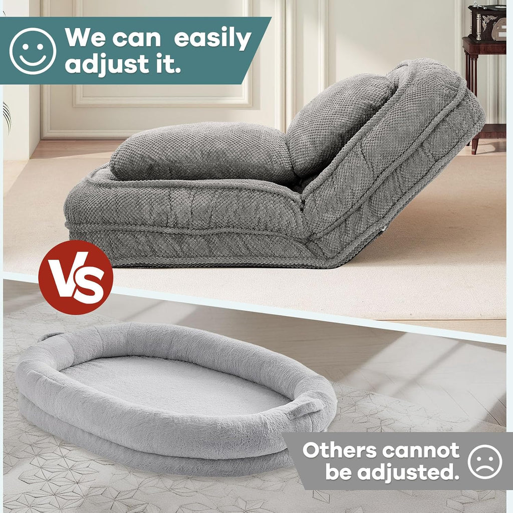 Human Dog Bed for Adults & Pets, 5-Position Floor Chair, Gray - Image 3