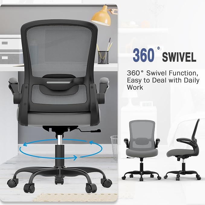 Mimoglad Ergonomic Office Chair - Desk Chair with Flip-up Armrests & 135° Recline, Adjustable Lumbar Support - Space-Saving Task Chair for Business/Team Office & Home | Supports 300 lbs · Seat 19.48"–23.4" · Breathable mesh · 20–30 min assembly · 5-yea... - Image 3