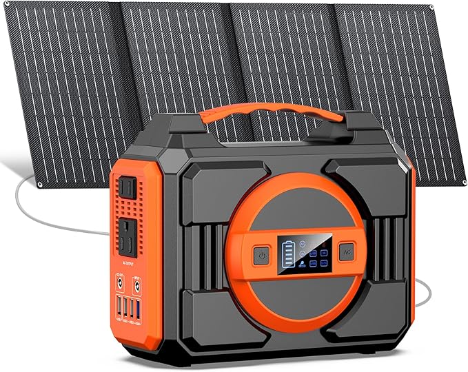 Portable Solar Generator, 300W Portable Power Station with 40W Solar Panel | 220Wh Lithium Battery Power Pack with Pure Sine Wave AC Outlet, Solar Powered Generator for Outdoor Camping RV Van Travel by Apowking
