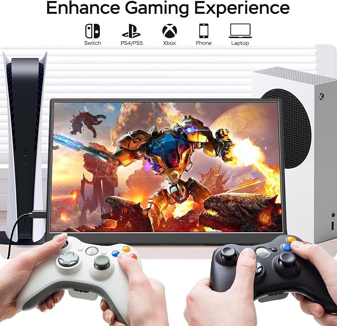 WGK 14 inch Portable Monitor 1200P FHD+ 100% sRGB Travel Display HDMI/USB-C Compatible with Laptops, Desktops, Phones, PS, Mac, Xbox, Switch, and Other Gaming Devices Includes Stand and Speakers VESA - Image 5