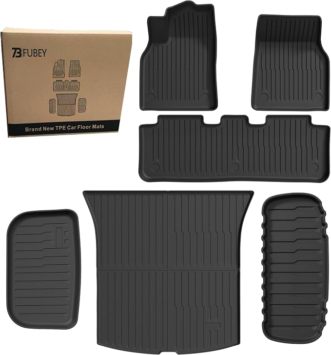 Floor Mats and Cargo Liners for 2026 Tesla Model Y Standard, 6 PCS Model Y 5-Seat Accseeories Entire Set with Dual-Layer Trunk Liner & Frunk Mat, Precision Custom All-Weather TPE Waterproof by Unknown