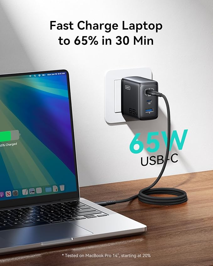 INIU USB C Charger, 3-Port 65W PD GaN Charger, Compact Foldable USB C Wall Charger Block for MacBook Pro/Air, Dell XPS 13, iPad Pro, Samsung Galaxy S23, Note 20/10+, iPhone 16/15/14 - Image 2